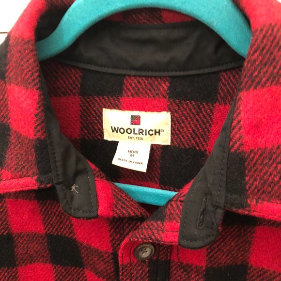 Woolrich men long sleeve wool shirt jacket in red plaid, M - Picture 2 of 12